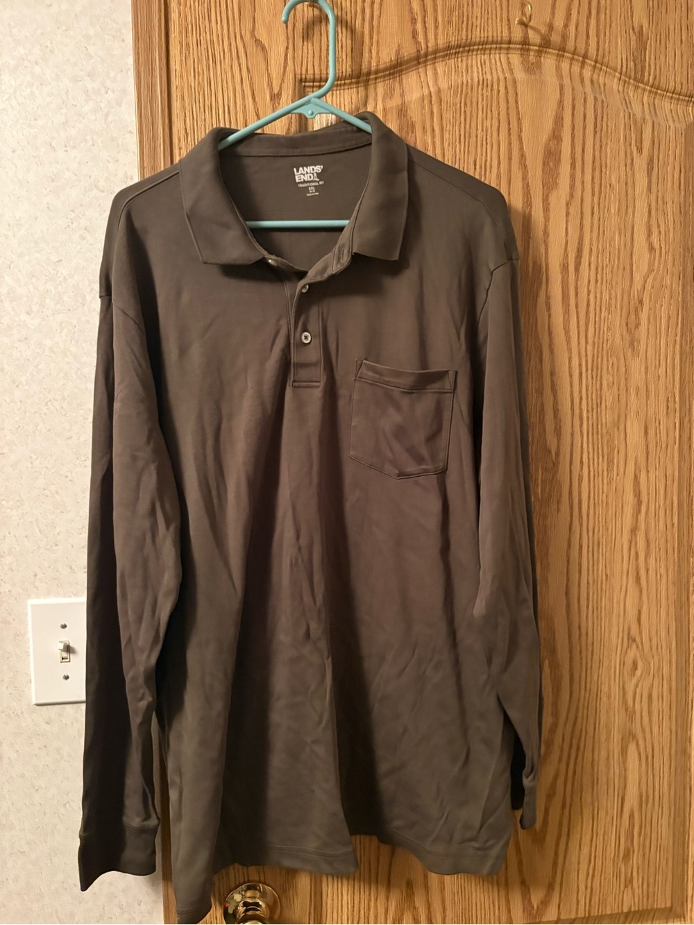 Lands' End Men's Long Sleeve Polo — Dark Brown